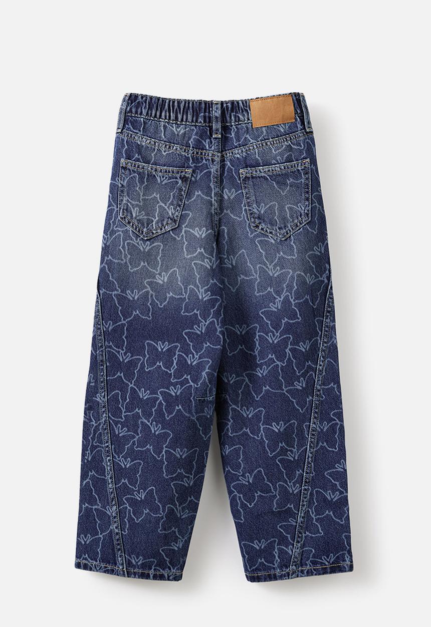 Cotton On - Unisex Super Barrel Leg Denim Jean - Portsea Dark Blue/Butterfly