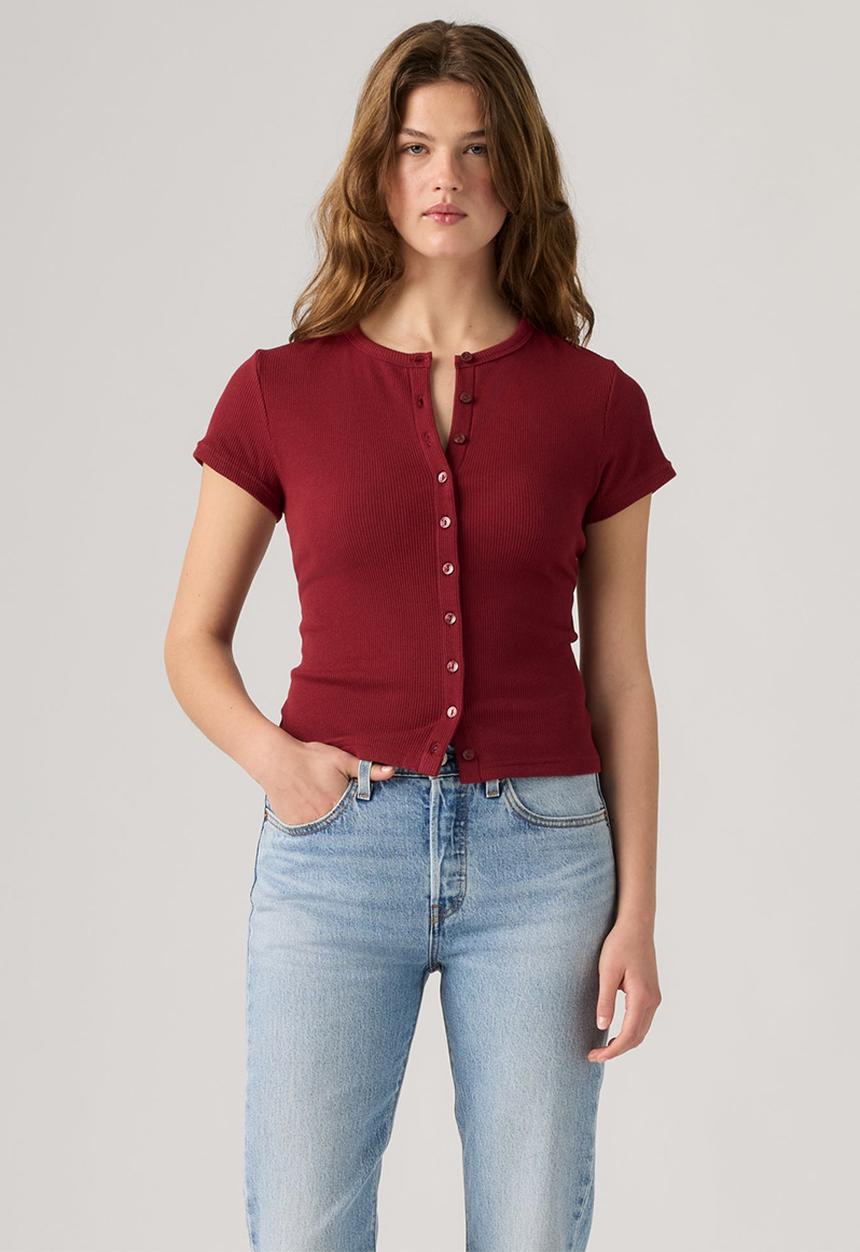 Levi’s® - Rory Button Through Short Sleeve - Warm Cabernet Rib