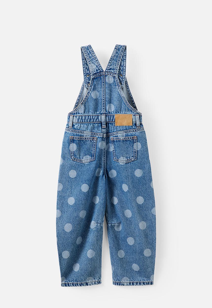 Cotton On - Barrel Leg Denim Overall - Blue Haven Mid Blue/Spots