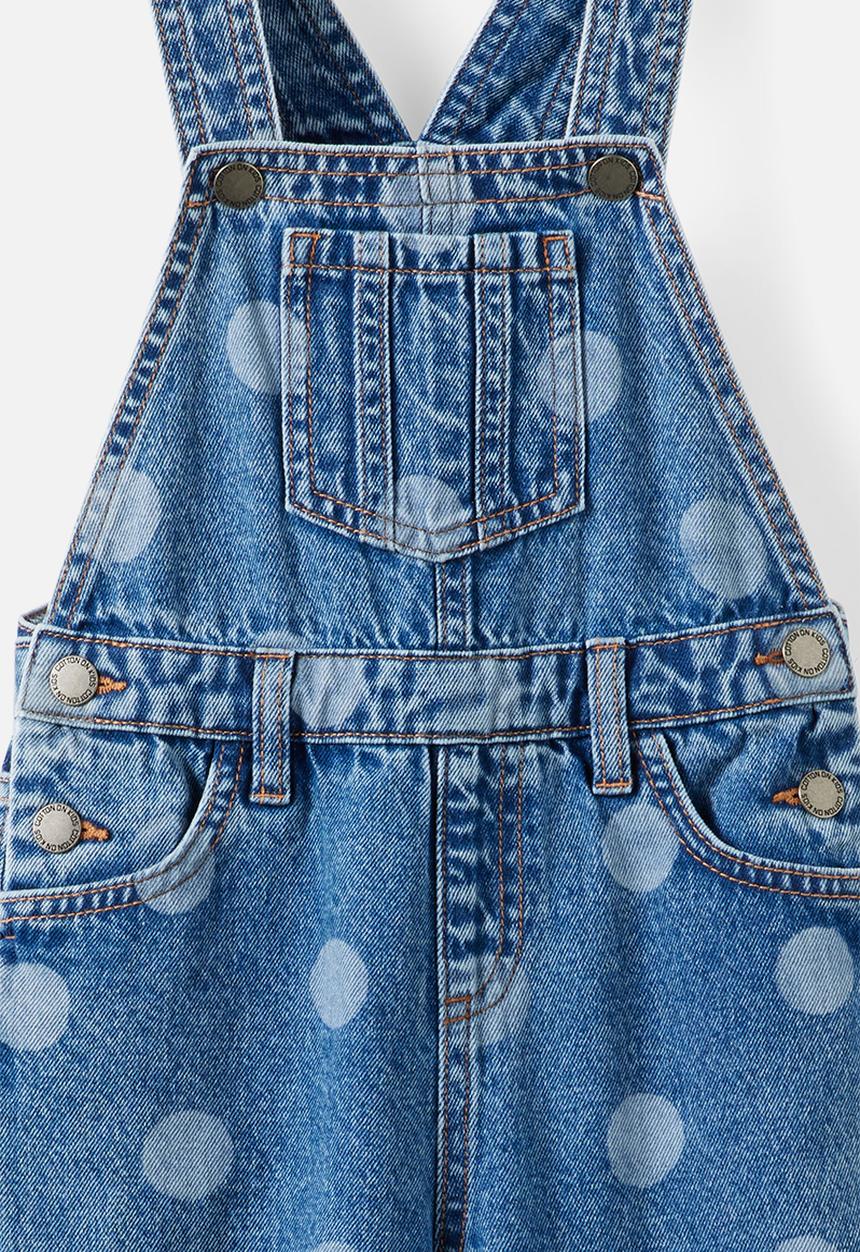Cotton On - Barrel Leg Denim Overall - Blue Haven Mid Blue/Spots