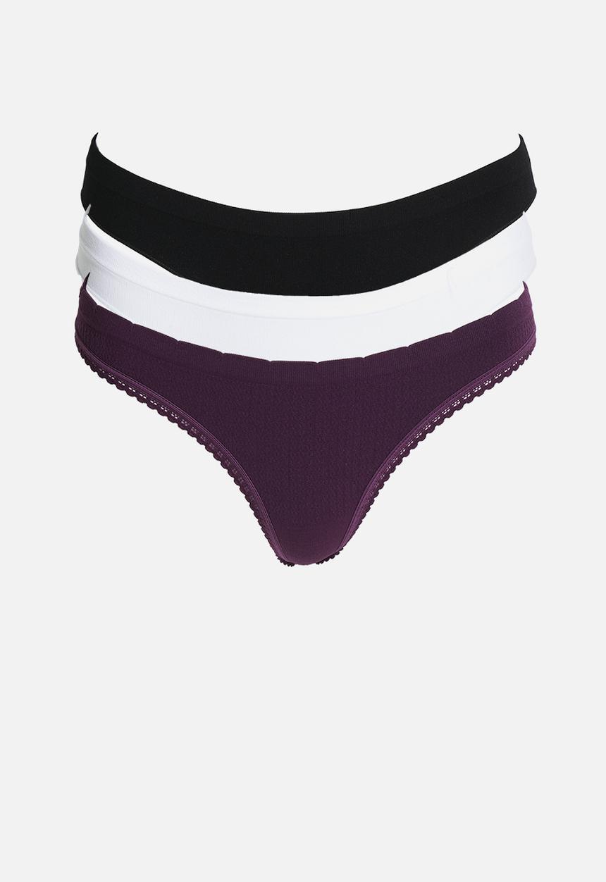 Cotton On - Seamless low rise g string brief - 3 pack - black/white/blackcurrant