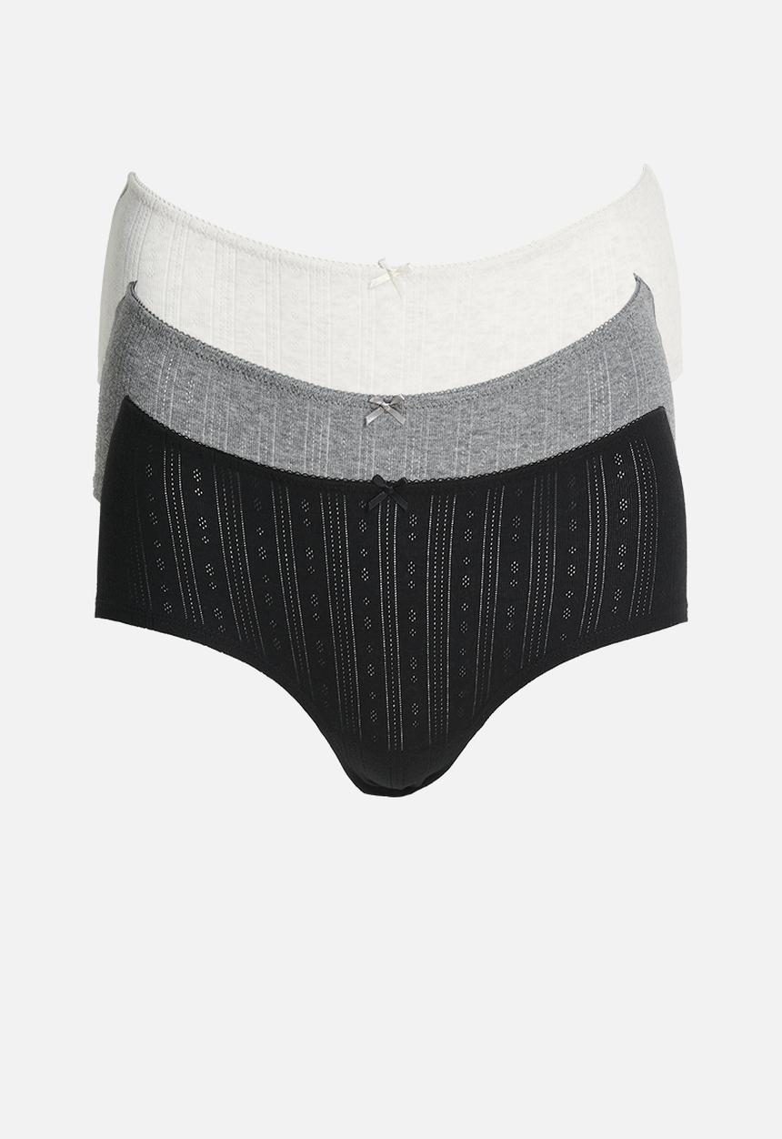 Cotton On - Cotton pointelle boyshort 3 pack - black/mid grey marle/ butterscotch marle