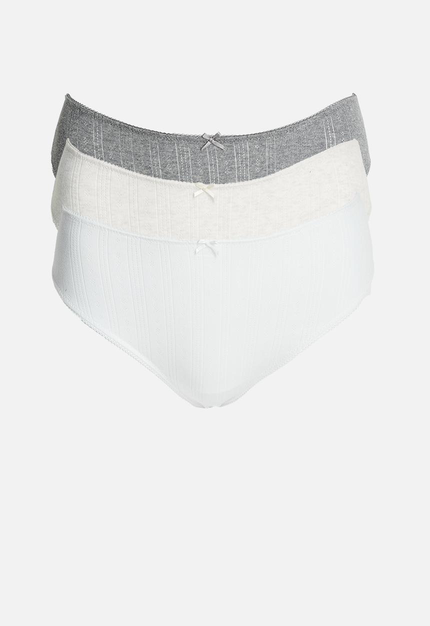 Cotton On - Cotton pointelle cheeky brief 3 pack - white/mid grey marle/butterscotch marle