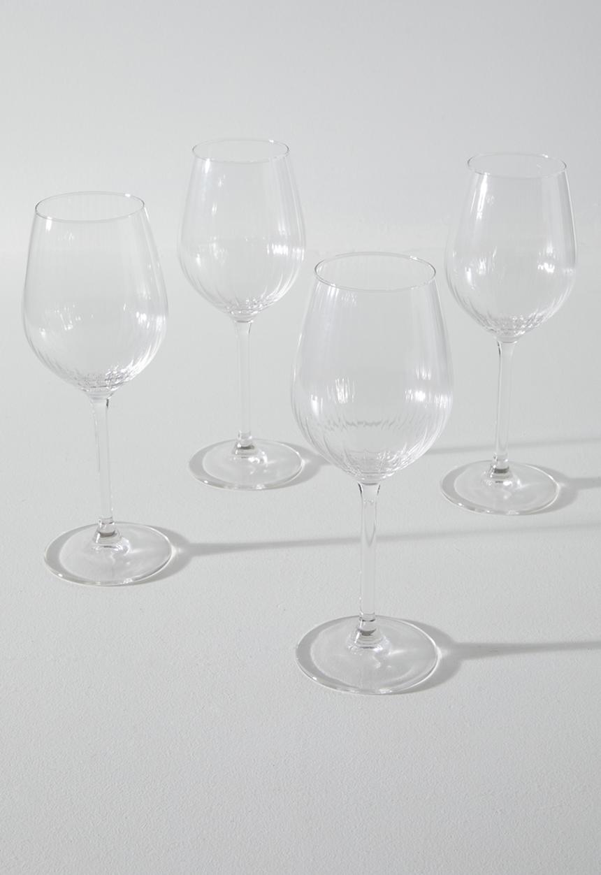 Excellent Houseware - DipRribbed wine glasses 380ml set of 4 - Clear