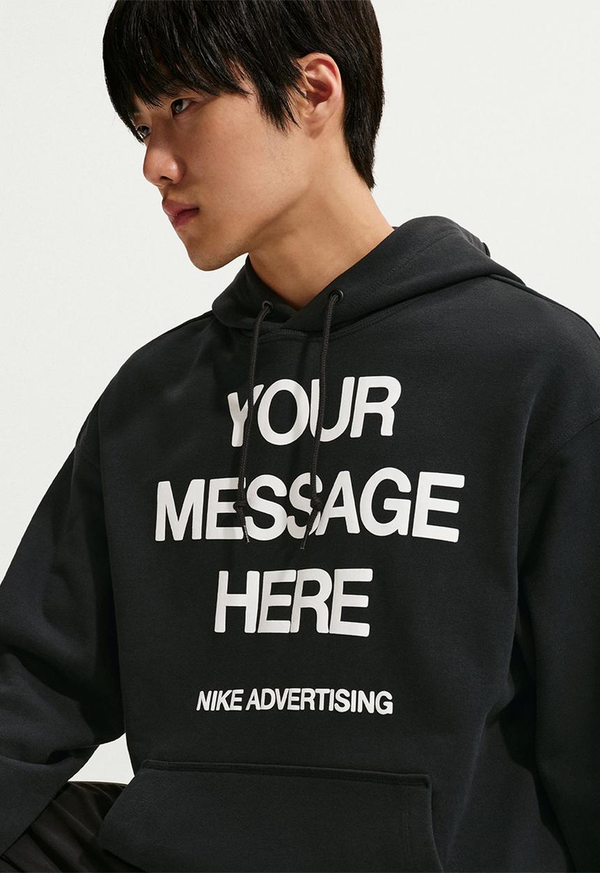 Nike - "Your Message Here" GFX Fleece Pullover  - Black/White/Safety Orange