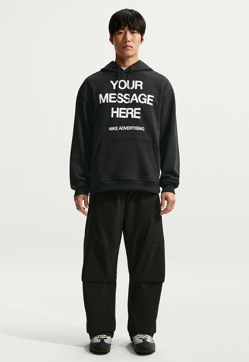 Nike - "Your Message Here" GFX Fleece Pullover  - Black/White/Safety Orange