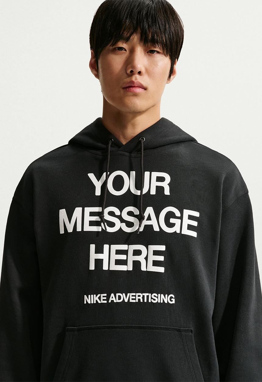Nike - "Your Message Here" GFX Fleece Pullover  - Black/White/Safety Orange
