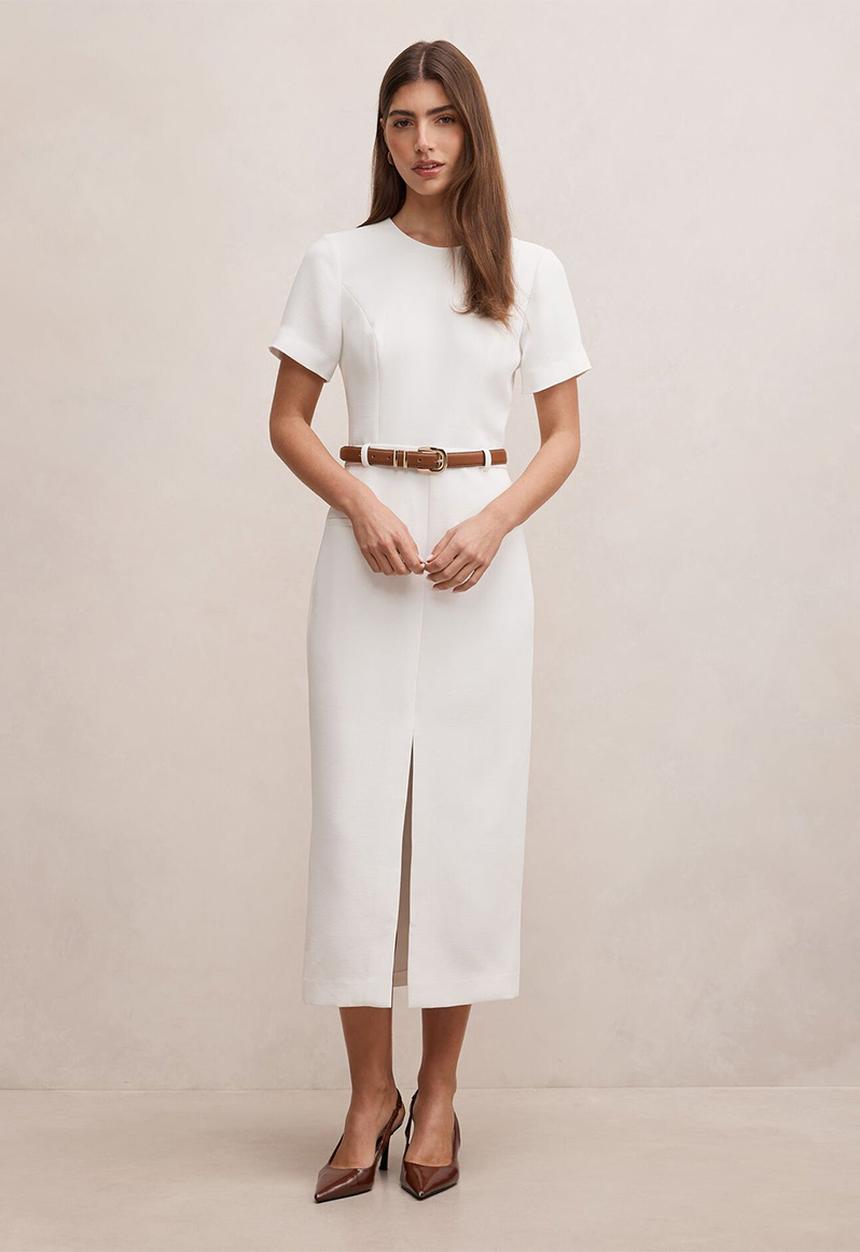 Forever New - Bailee belted tailored midi dress in porcelain
