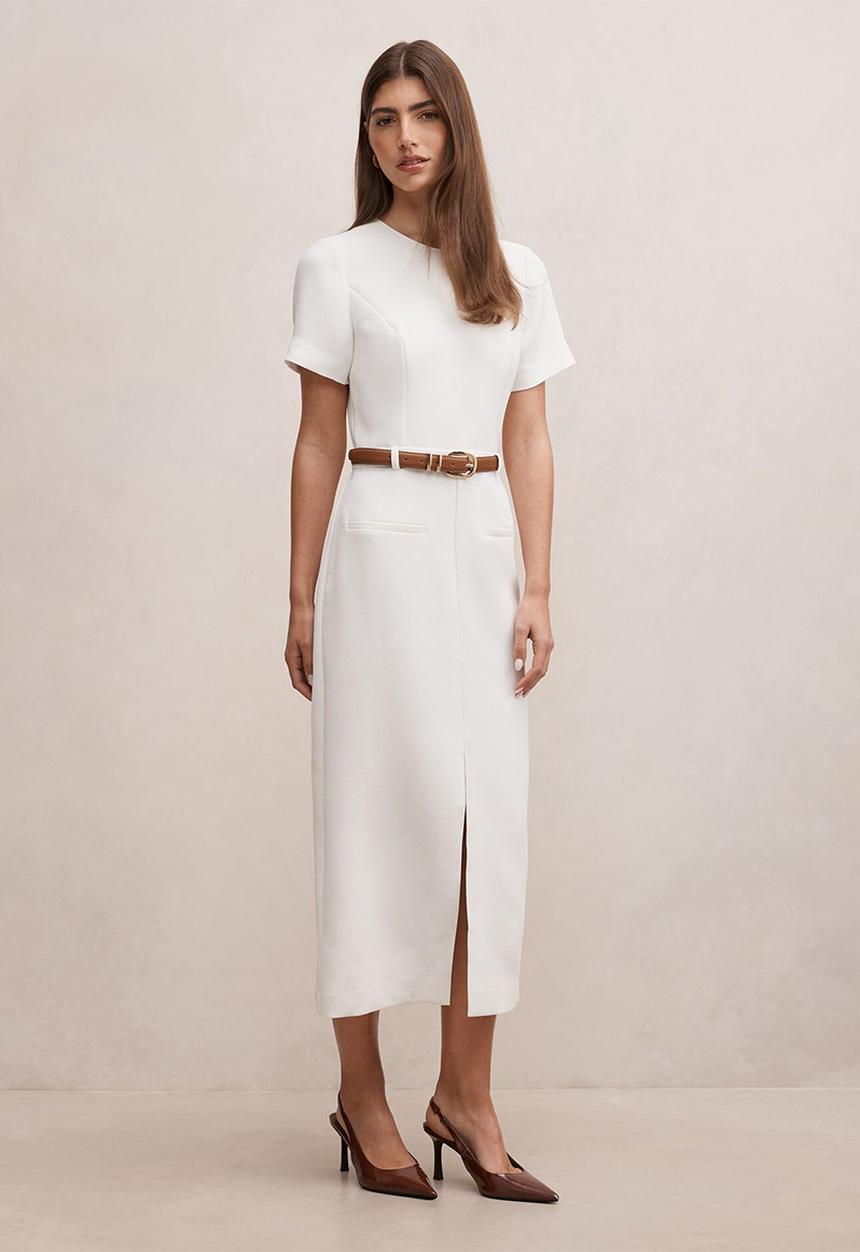Forever New - Bailee belted tailored midi dress in porcelain
