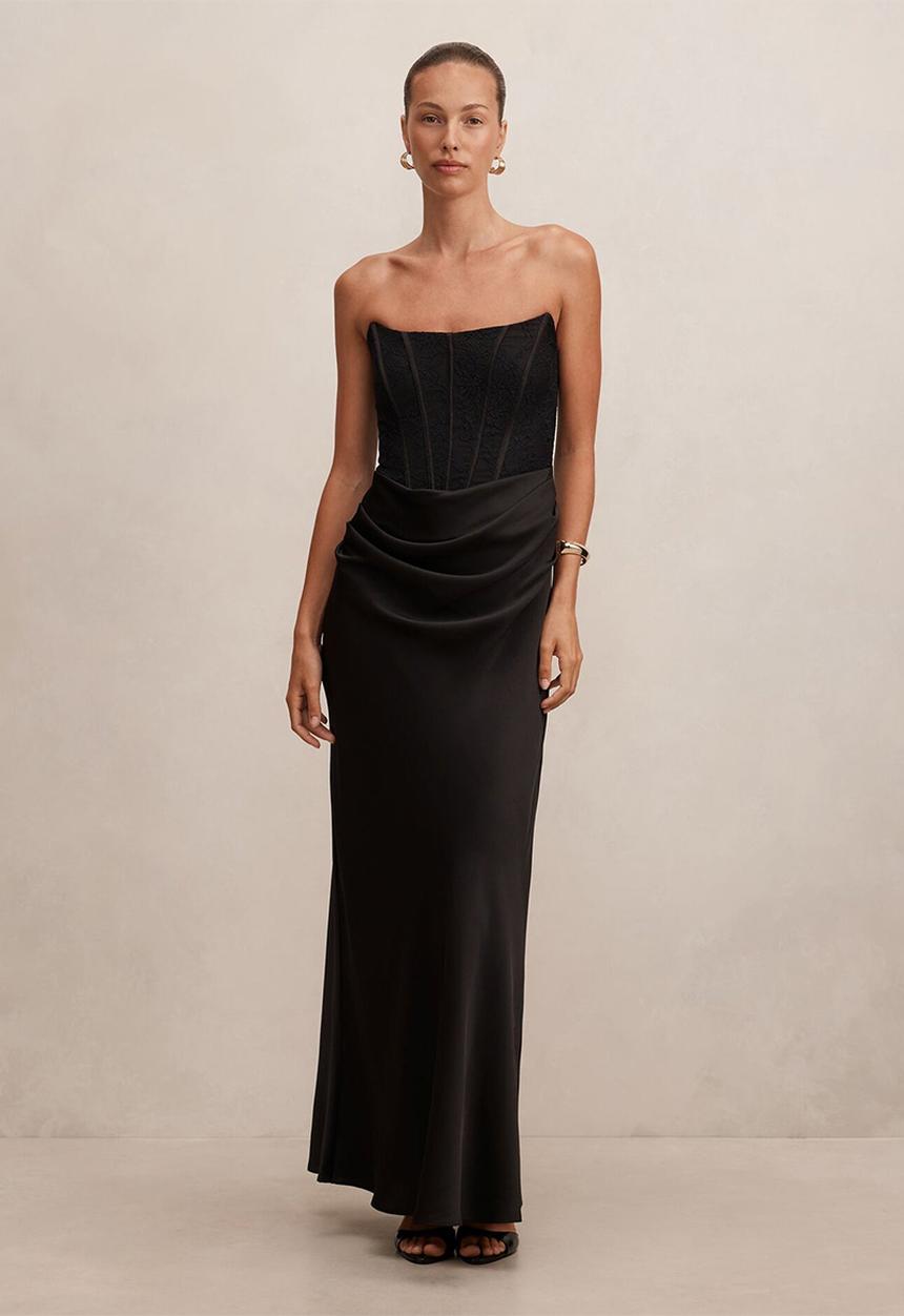 Forever New - Ivy Lace Corset Drape Maxi Dress in Black