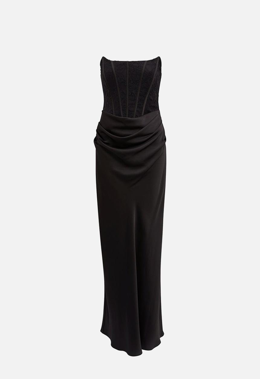 Forever New - Ivy Lace Corset Drape Maxi Dress in Black