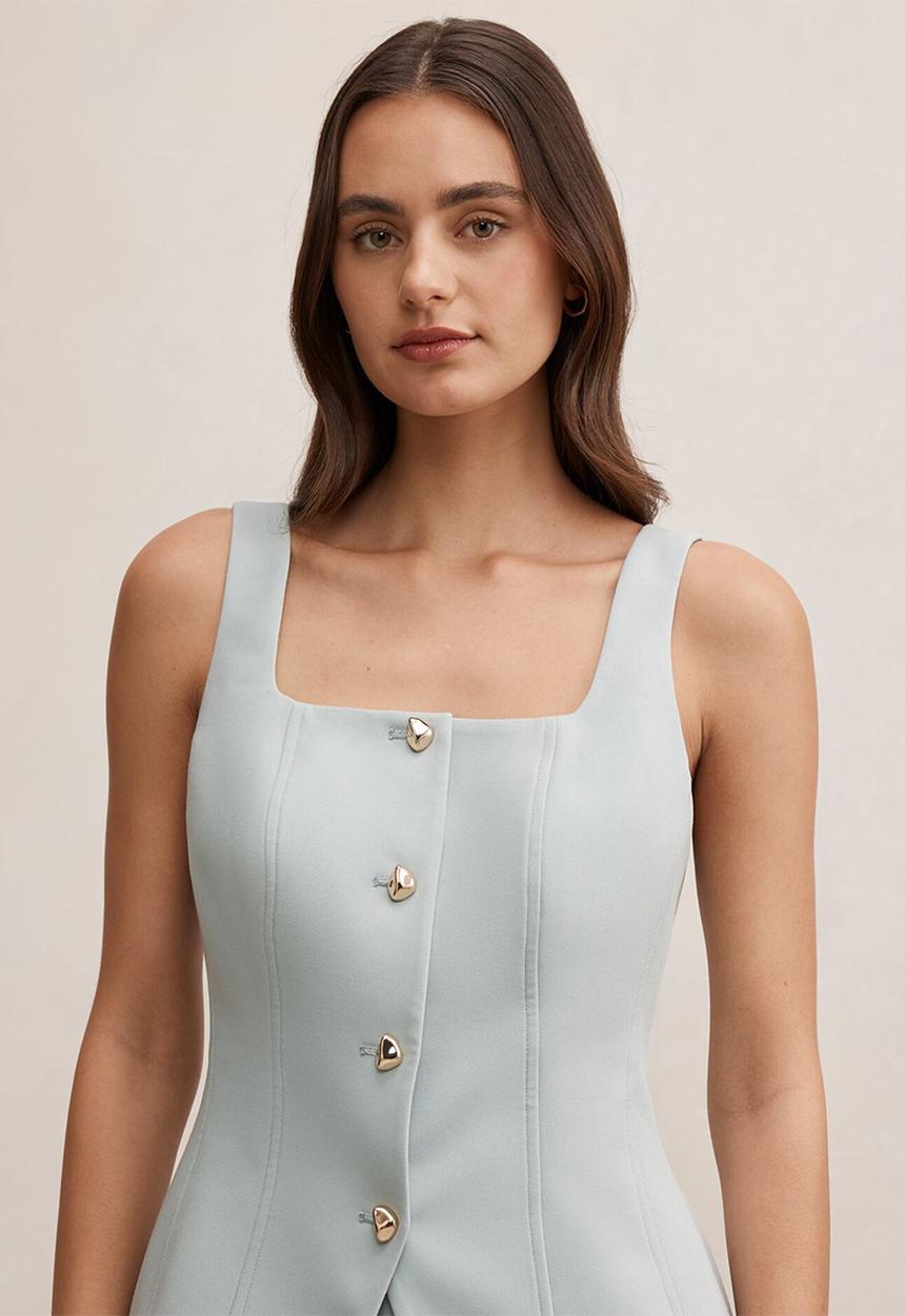 Forever New - Lee square neck waistcoat in hazy aqua suit