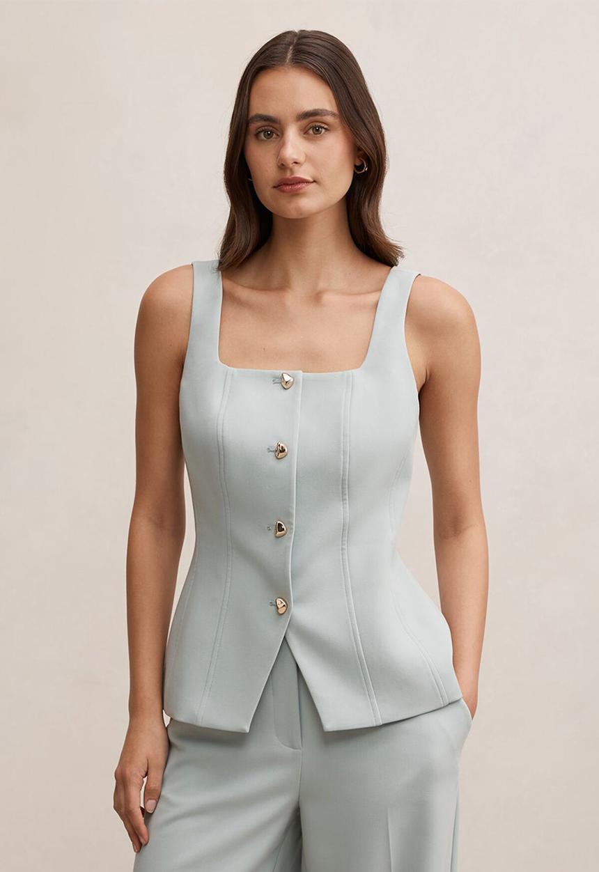 Forever New - Lee square neck waistcoat in hazy aqua suit