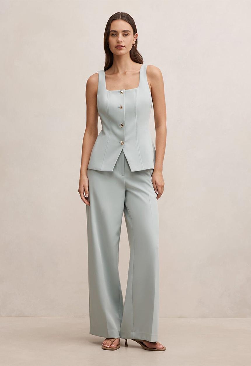 Forever New - Lee square neck waistcoat in hazy aqua suit