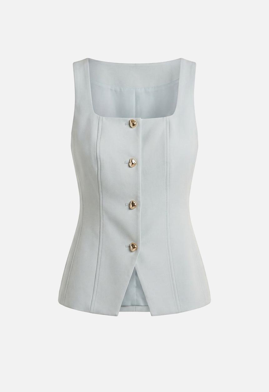 Forever New - Lee square neck waistcoat in hazy aqua suit