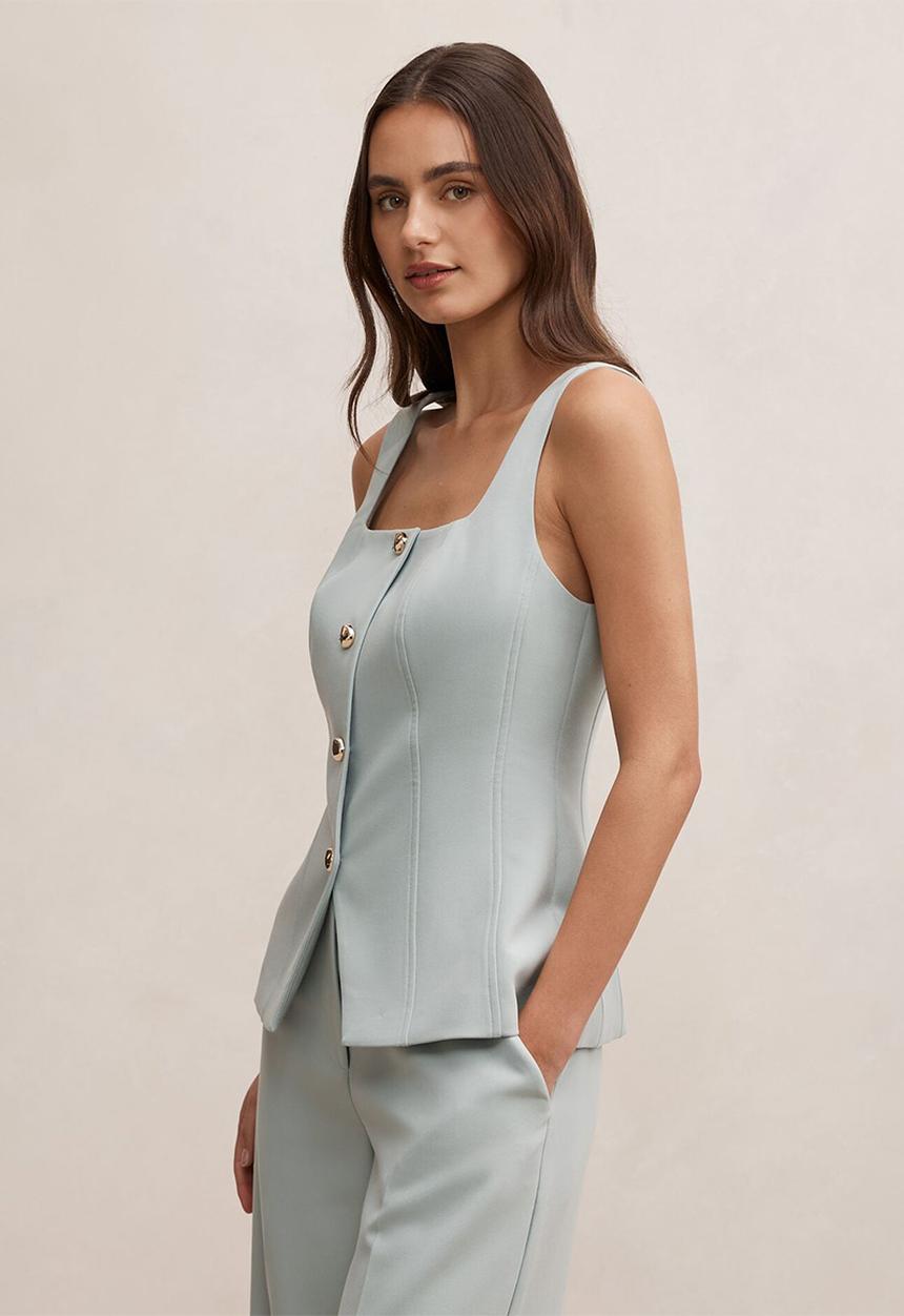 Forever New - Lee square neck waistcoat in hazy aqua suit