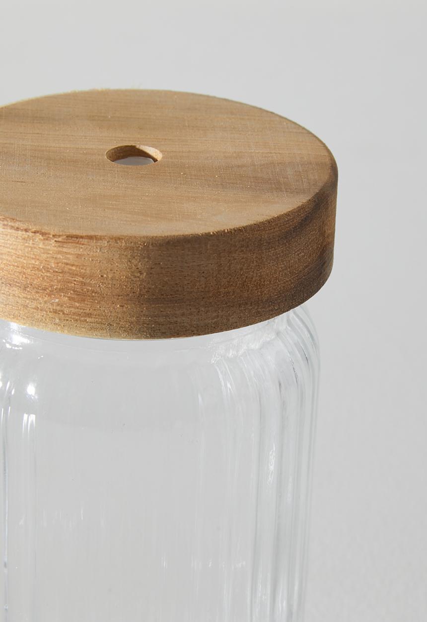 Excellent Houseware - Drinking glass with wood lid - Clear