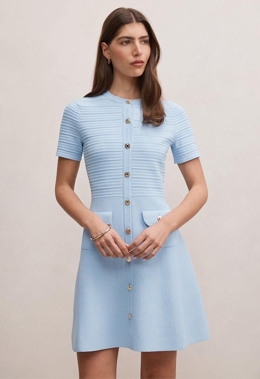Forever New - Anika stitch interest knit mini dress in soft blue