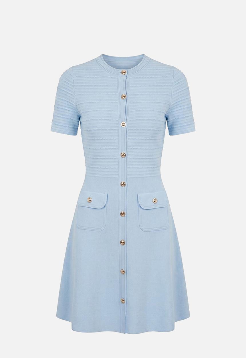 Forever New - Anika stitch interest knit mini dress in soft blue