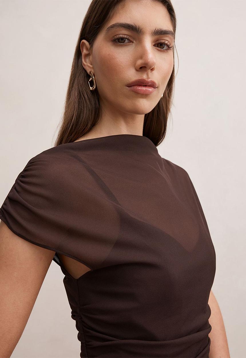 Forever New - Vivianna mesh overlay mini dress in chocolate