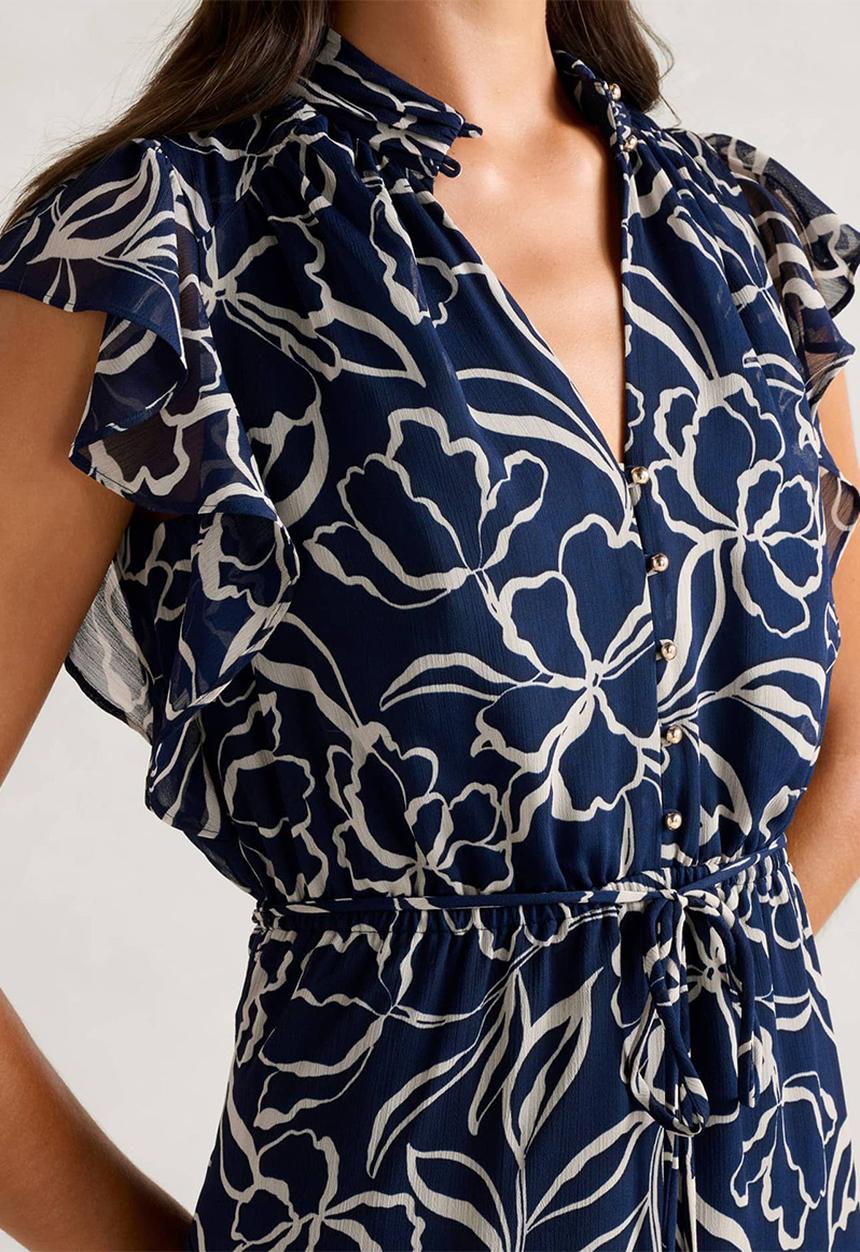 Forever New - Maxwell flutter sleeve midi dress in navy myra floral