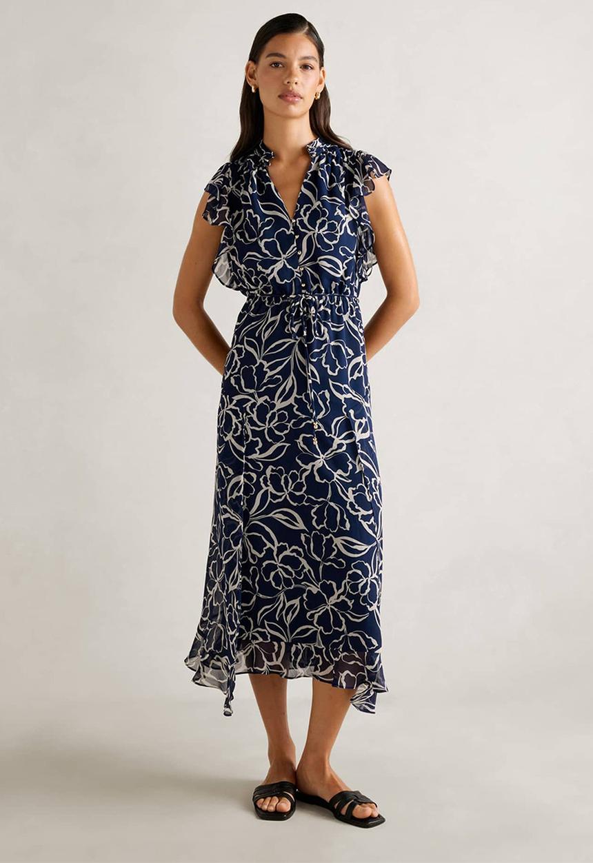 Forever New - Maxwell flutter sleeve midi dress in navy myra floral