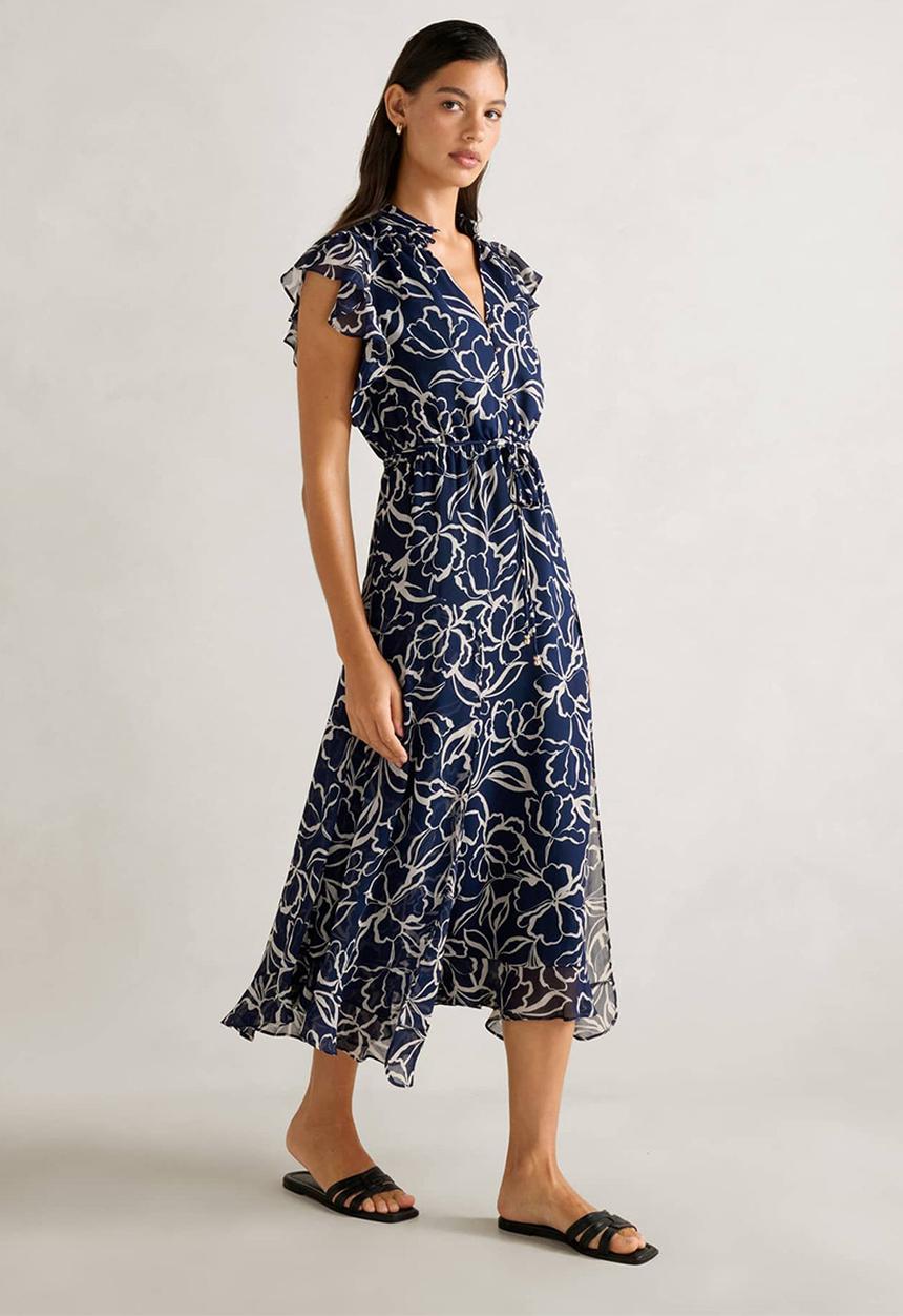 Forever New - Maxwell flutter sleeve midi dress in navy myra floral