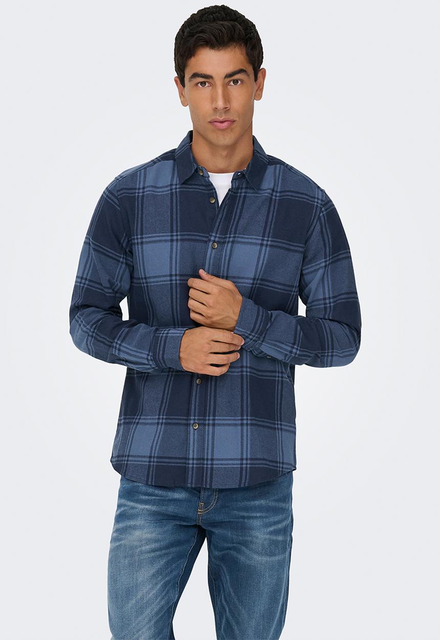 Only & Sons - Onsgudmund long sleeve checked shirt noos - Navy Blazer Vintage