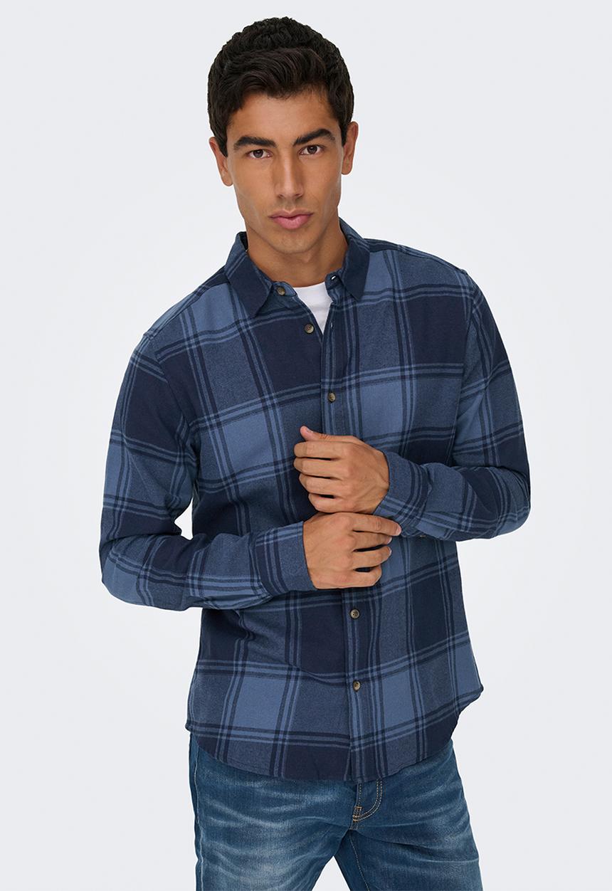 Only & Sons - Onsgudmund long sleeve checked shirt noos - Navy Blazer Vintage