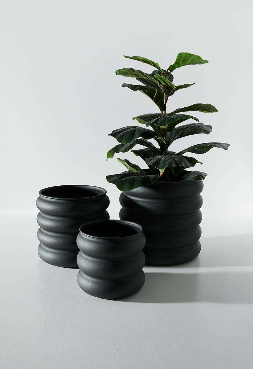 H&S - Rib metal planter set of 3 - Black