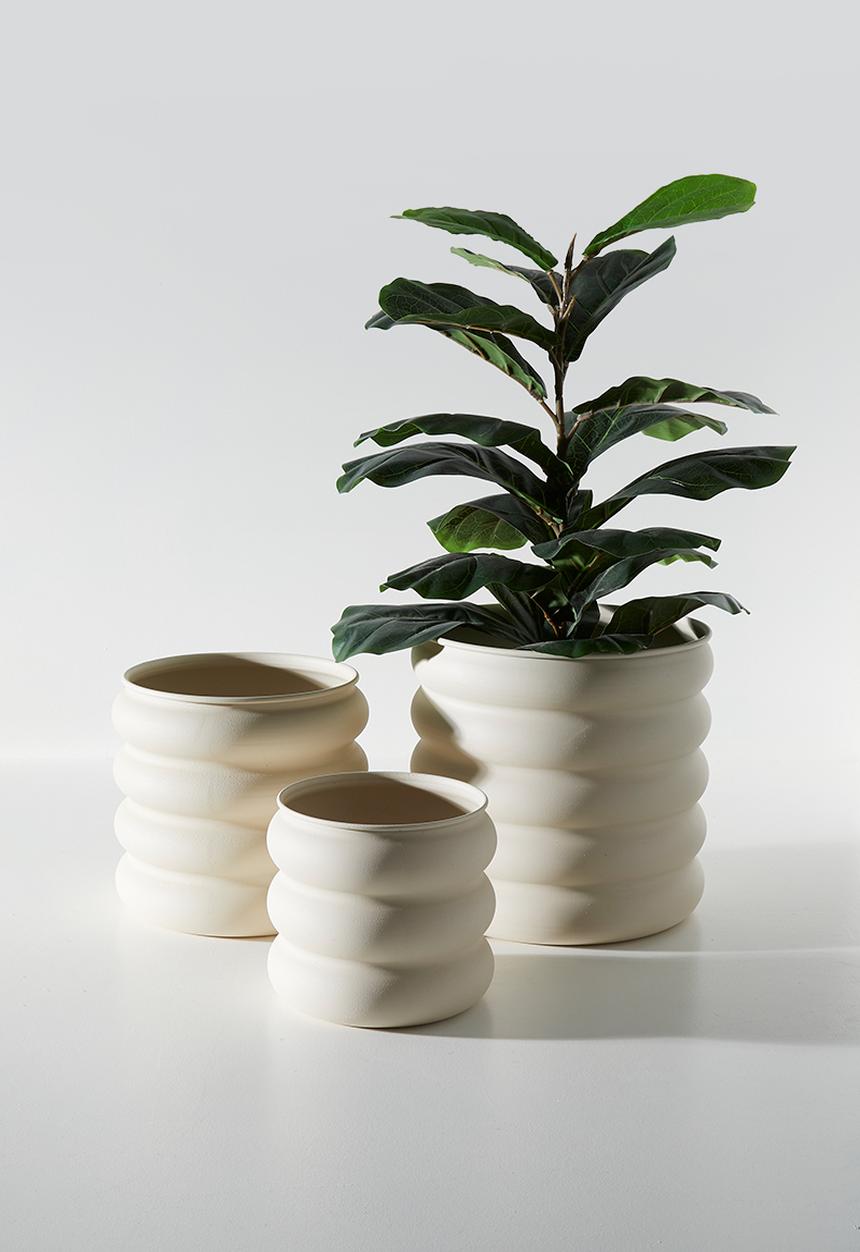 H&S - Rib metal planter set of 3 - Ecru