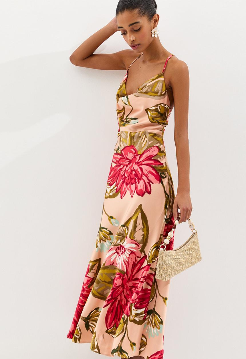 New Look - Lola lotus placement cami midi - pink