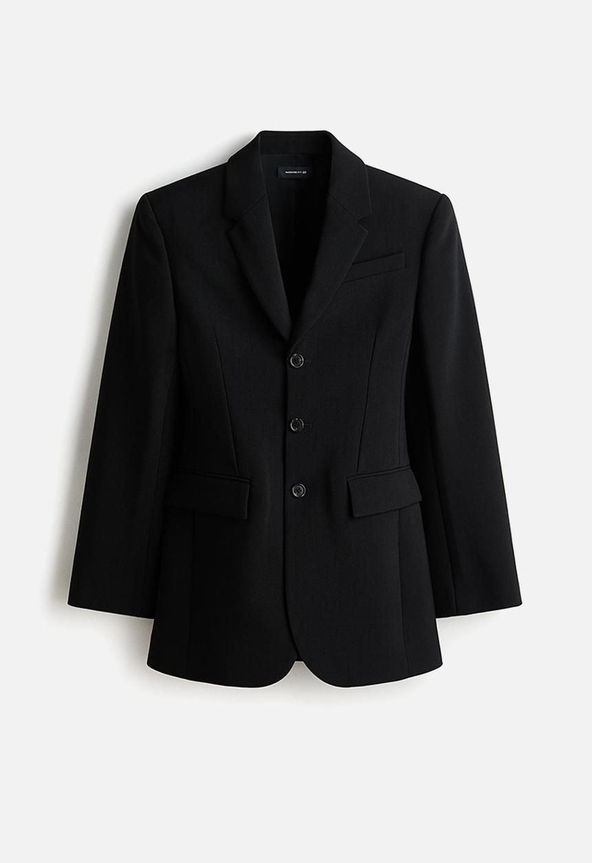 H&M - WARDROBE.NYC H&M:  Wool-blend hourglass blazer - black