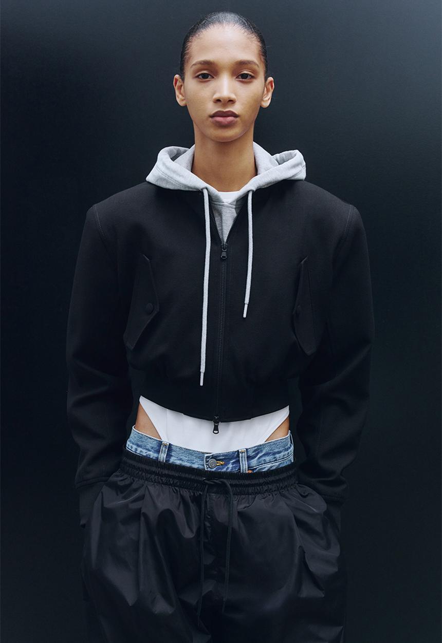 H&M - WARDROBE.NYC H&M:  Cropped wool bomber jacket - black