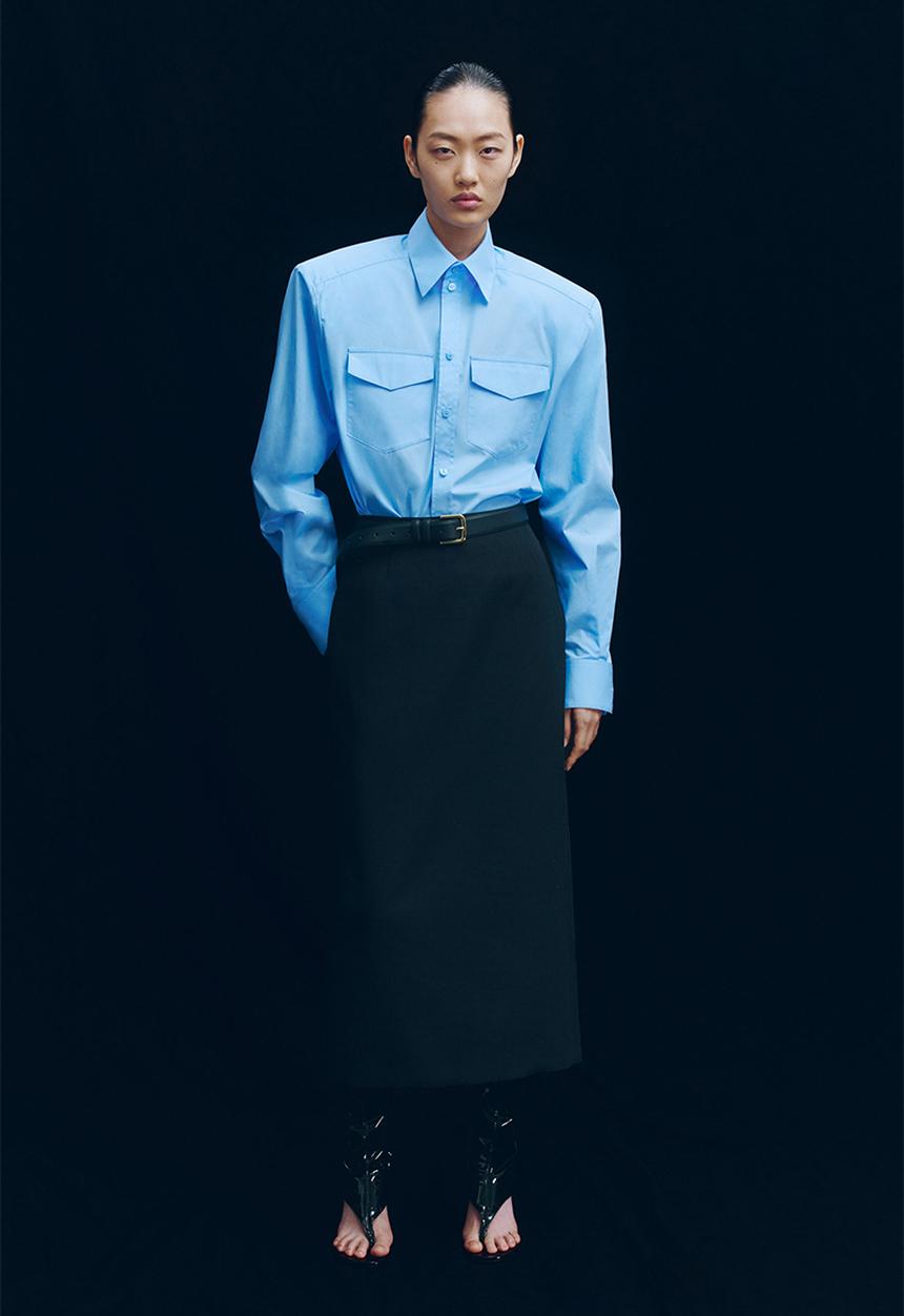 H&M - WARDROBE.NYC H&M:  Shoulder-pad poplin shirt - light blue