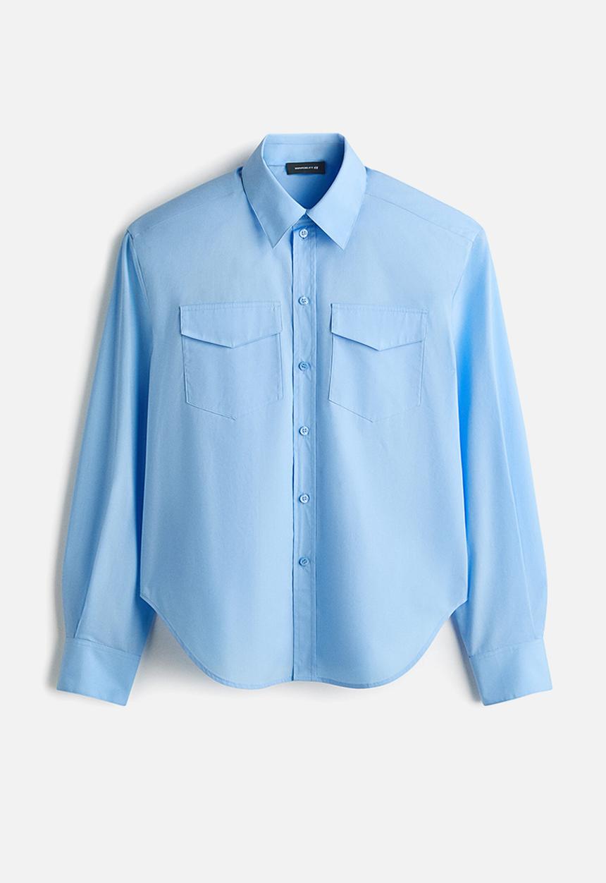 H&M - WARDROBE.NYC H&M:  Shoulder-pad poplin shirt - light blue
