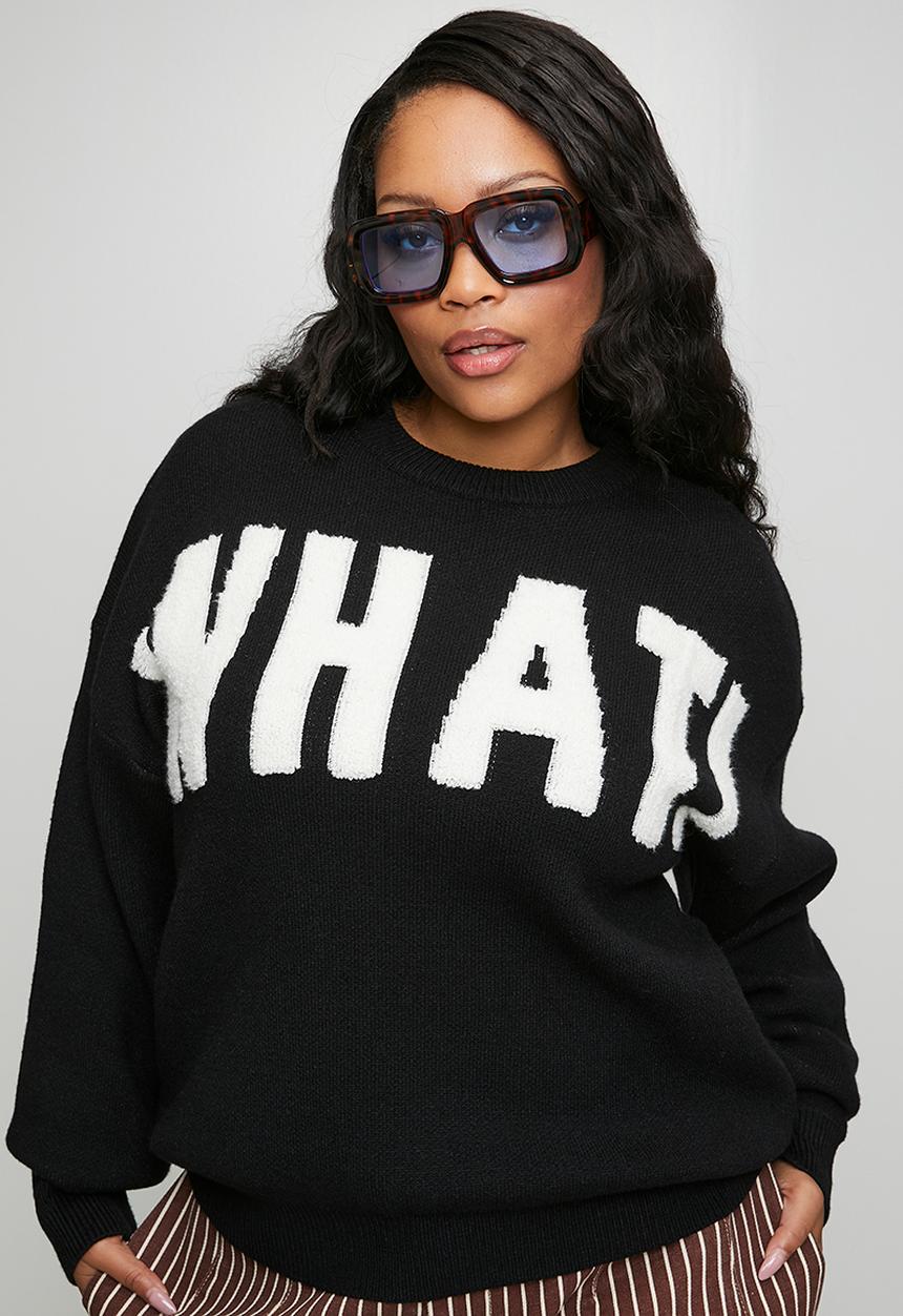 Me&B - Plus Essential Jumper in Textured What -  Black