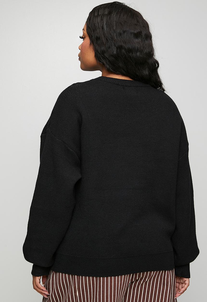 Me&B - Plus Essential Jumper in Textured What -  Black