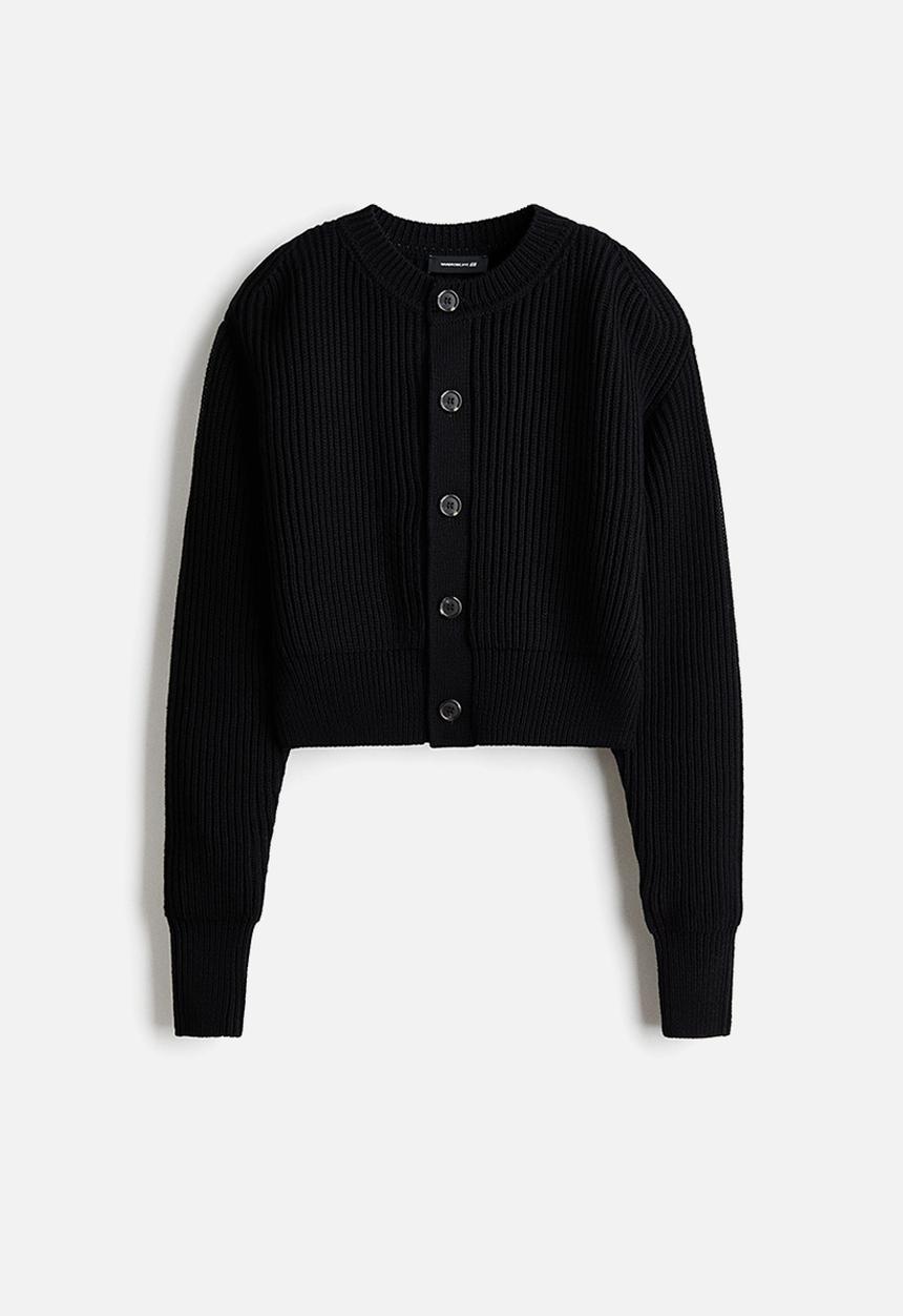 H&M - WARDROBE.NYC H&M:  Shoulder-pad wool cardigan - black