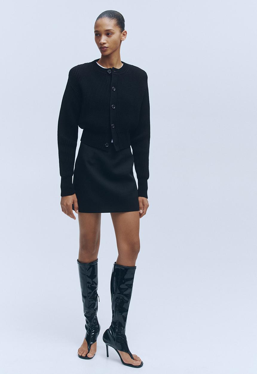 H&M - WARDROBE.NYC H&M:  Shoulder-pad wool cardigan - black