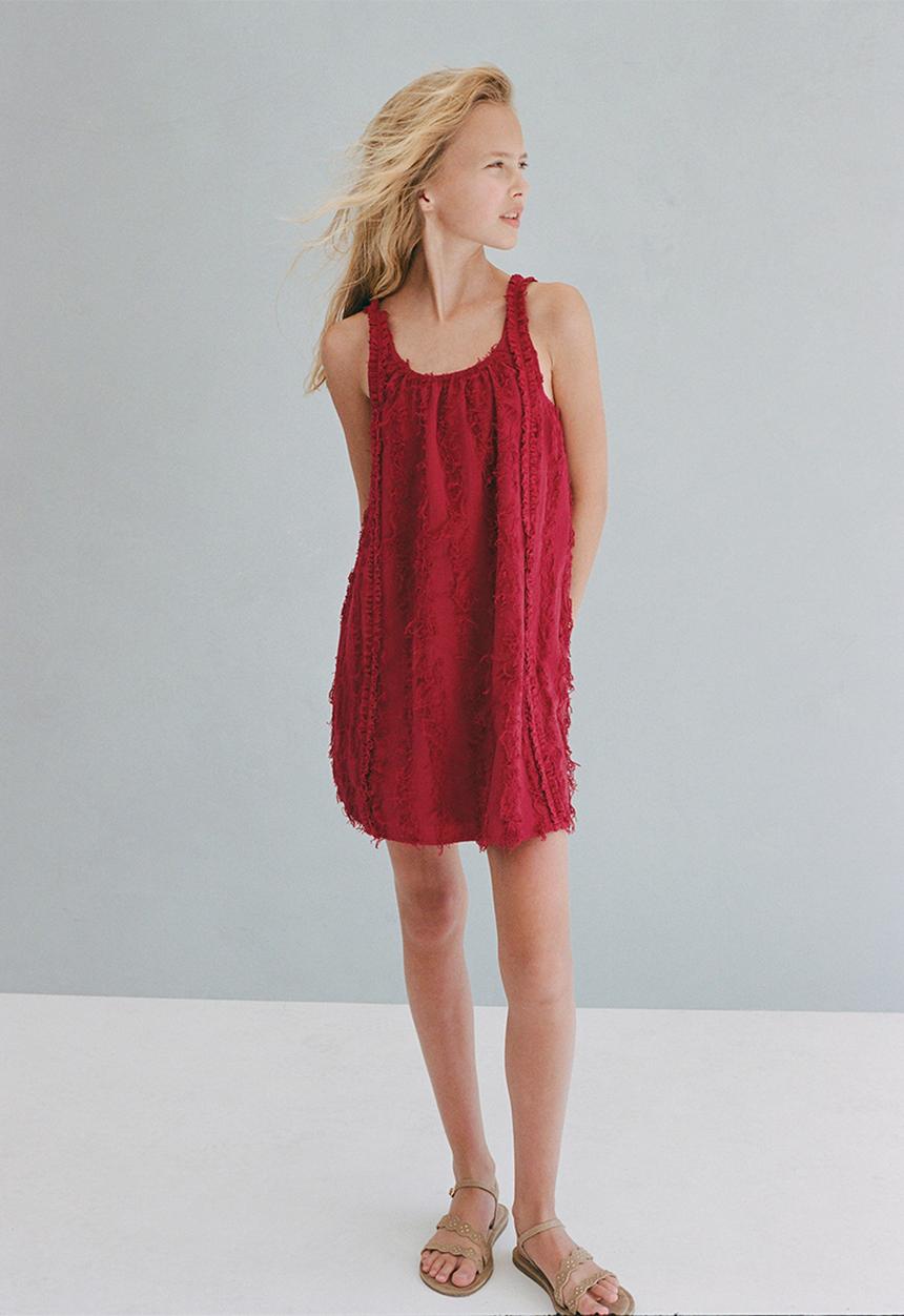 MANGO - Dress flecos - burgundy