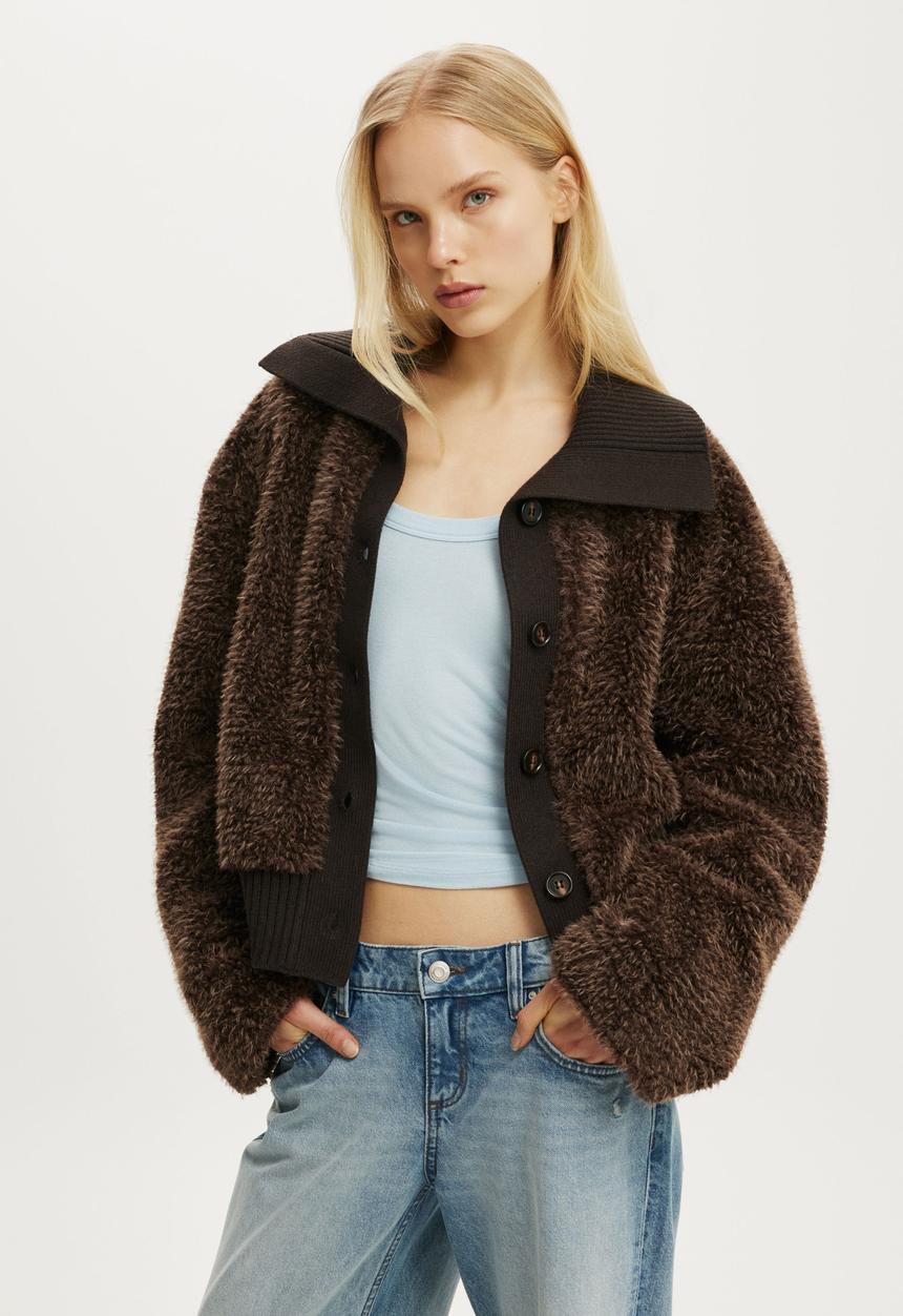 Cotton On - Oslo faux fur jacket - chocolate brown