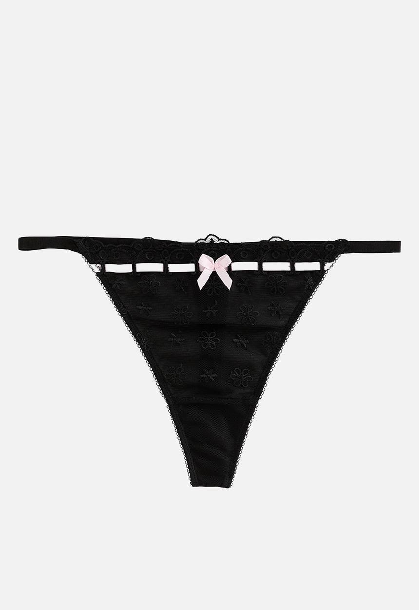 New Look - Ribbon slot emb thong - black