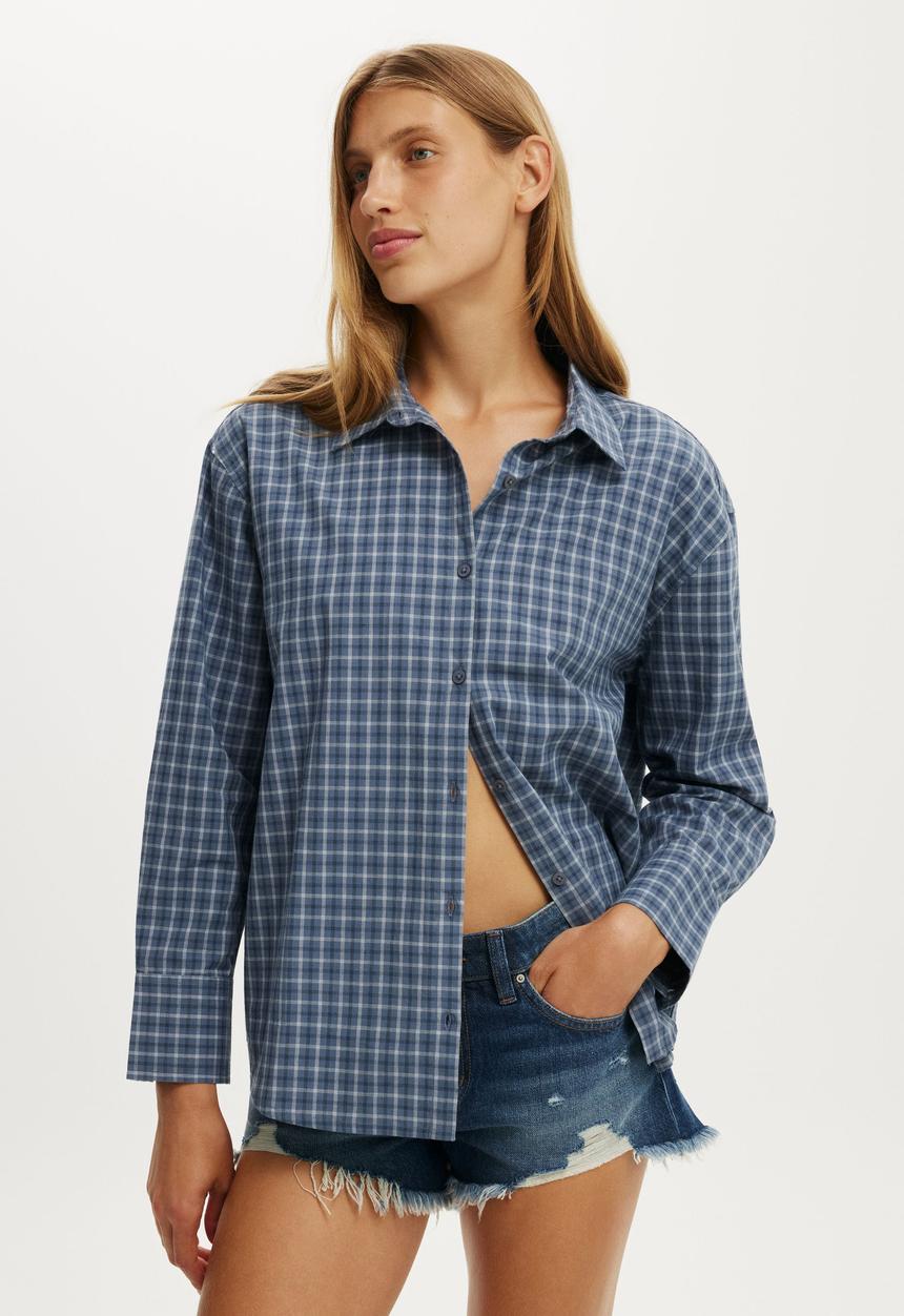 Cotton On - Sloane Oversized Shirt - Blue Check