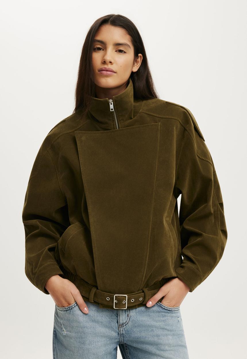 Cotton On - Cove Biker Jacket - Dark Olive