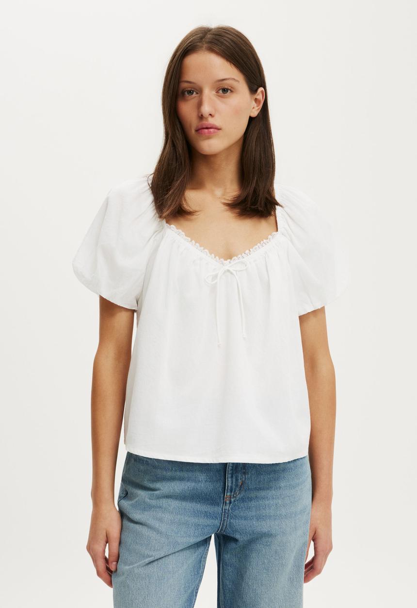 Cotton On - The Daydream Babydoll Top - White