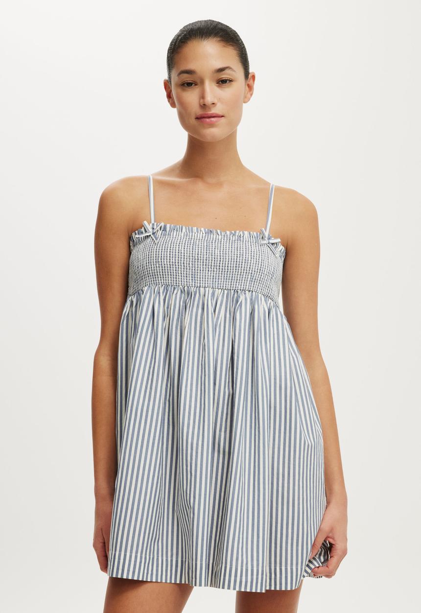 Cotton On - Eliza Babydoll Dress - Madi Stripe Weathered Blue