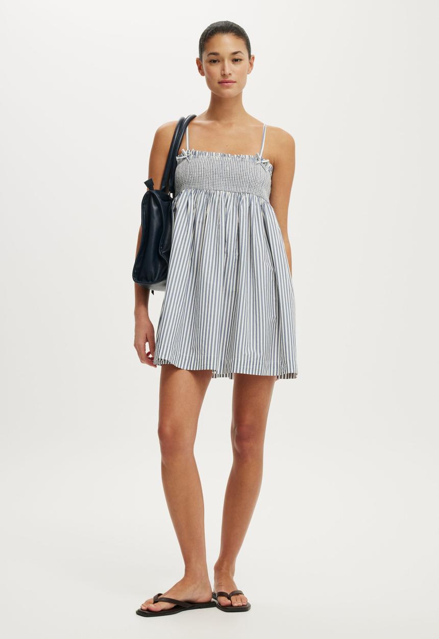 Cotton On - Eliza Babydoll Dress - Madi Stripe Weathered Blue