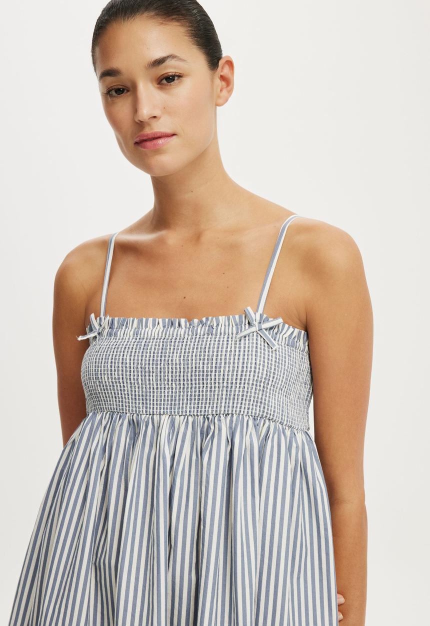 Cotton On - Eliza Babydoll Dress - Madi Stripe Weathered Blue