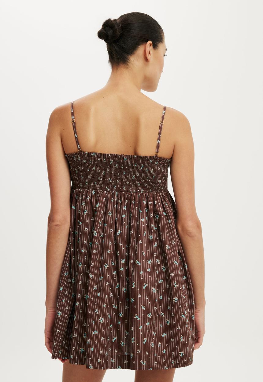 Cotton On - Eliza Babydoll Dress - Indy Pinstripe Ditsy Dark Oak